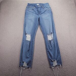GOOD AMERICAN Jeans Size 6/28 Classic Slim Straight Leg Distressed Denim